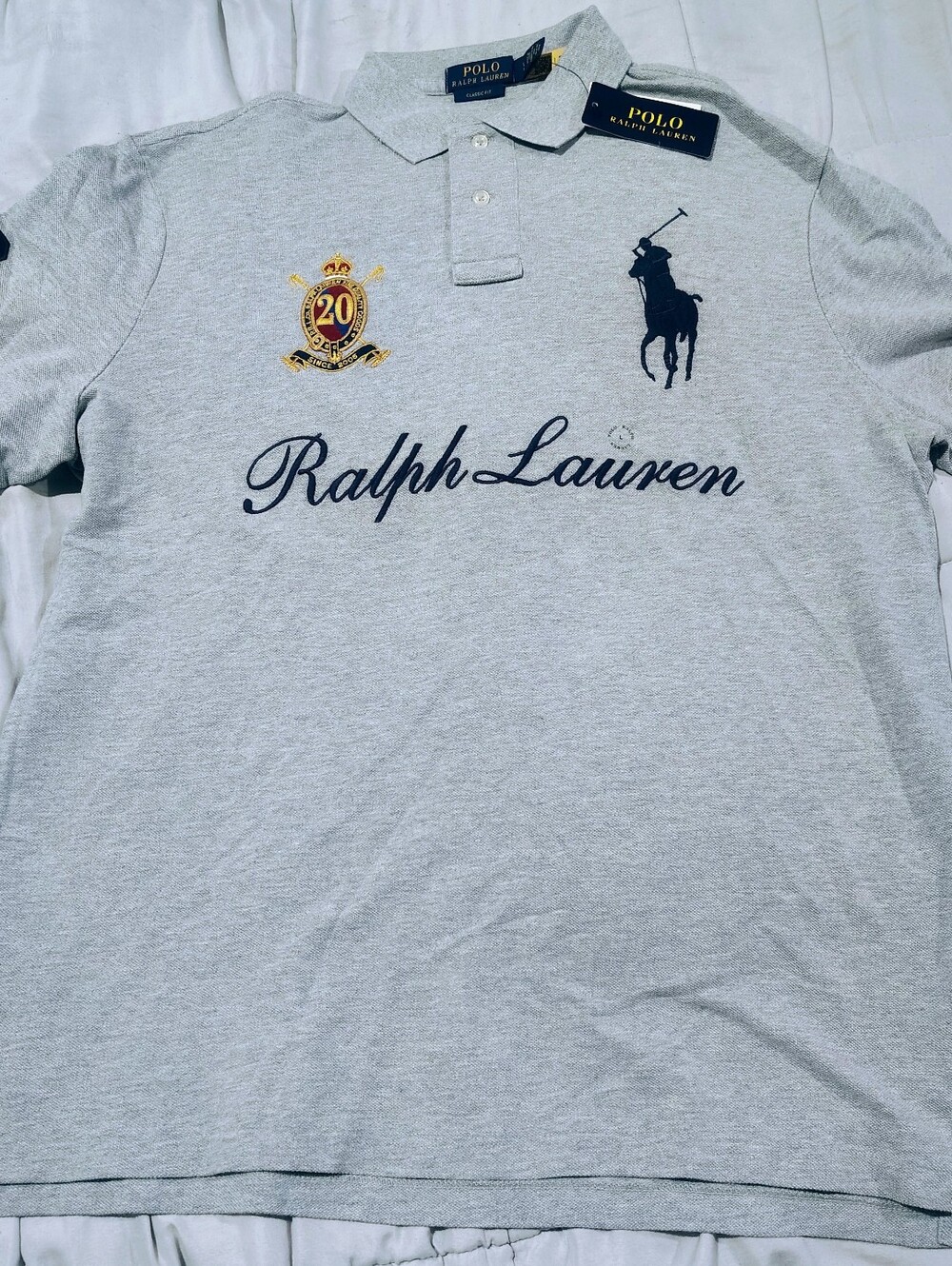 Polo Ralph Lauren XL Classic Fit Big Pony Gray Polo Shirt Crest Patch #3 NWT